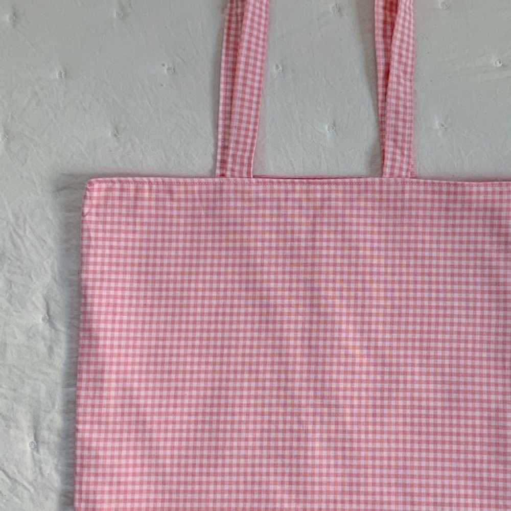 handmade pink gingham tote bag